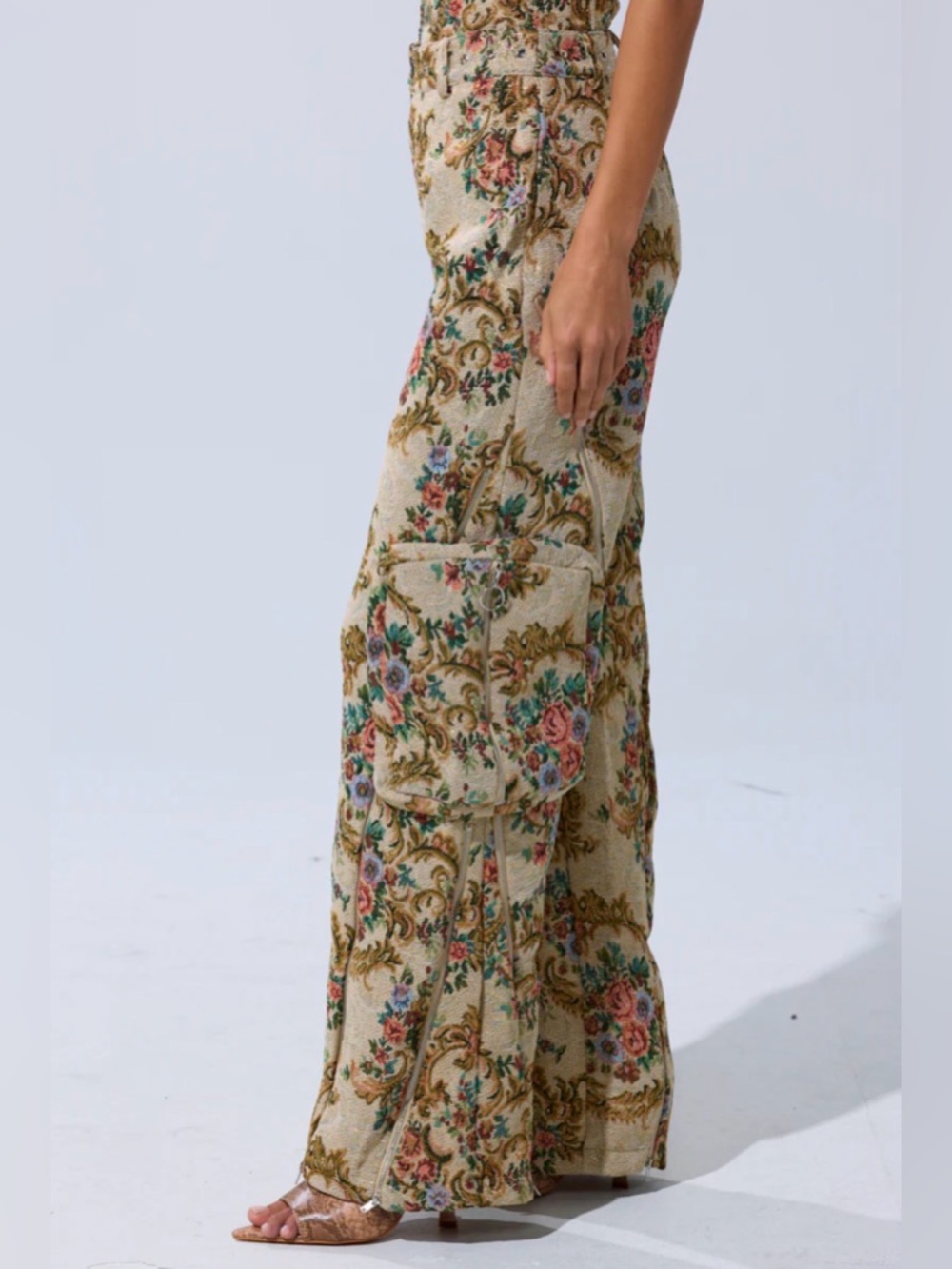 AKIRA Floral Tapestry Cargo Pants - Beige Floral - Picture 3 of 7